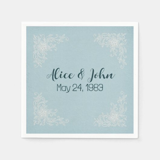 Serviette En Papier Coins dentelle Mariage blanc (Devant)