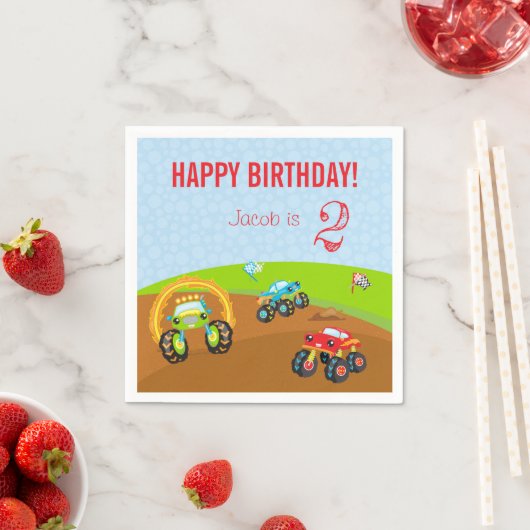 Serviette En Papier Colful Birthday Boy Monster Trucks with Age (En situation)