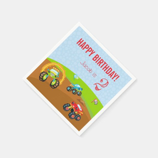 Serviette En Papier Colful Birthday Boy Monster Trucks with Age (Coin)