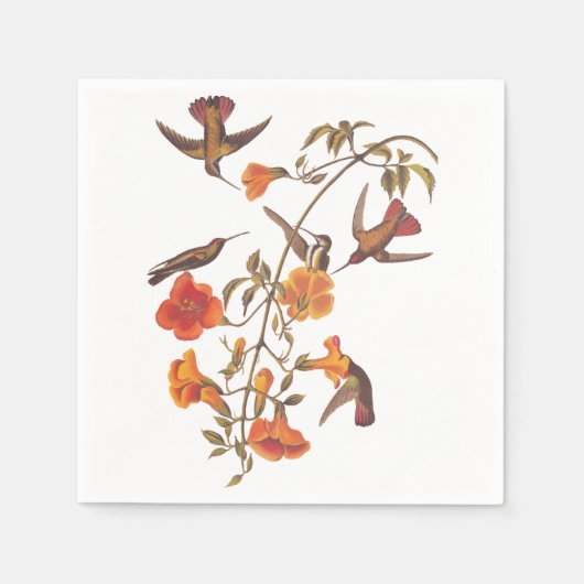 Serviette En Papier Colibri de la mangrove aux fleurs orange (Devant)