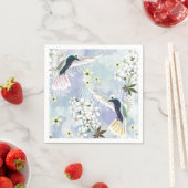 Serviette En Papier Colibri et fleurs blanches (En situation)