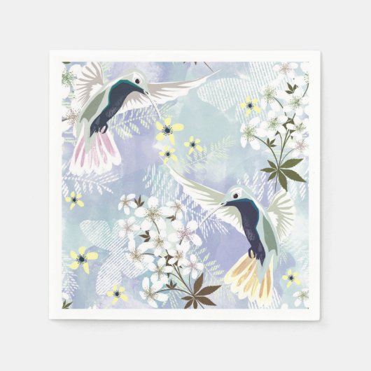 Serviette En Papier Colibri et fleurs blanches (Devant)