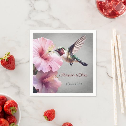 Serviette En Papier Colibri et Mariage d'Hibiscus | Gris (En situation)