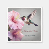 Serviette En Papier Colibri et Mariage d'Hibiscus | Gris (Devant)