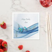 Serviette En Papier Colibri et serviettes d'anniversaire à vague bleue (En situation)