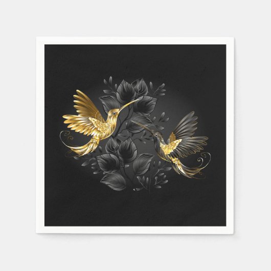 Serviette En Papier Colibri noir et or (Devant)