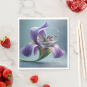 Serviette En Papier Colibri Se Baigner Dans Une Fleur D'Iris (En situation)