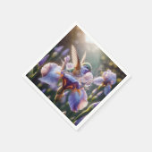 Serviette En Papier Colibri S'Éclaboussant Dans Un Iris (Coin)