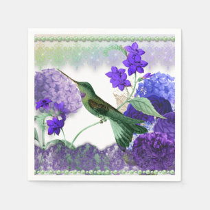 Serviette En Papier Colibri vert avec fleurs, dentelle, perles