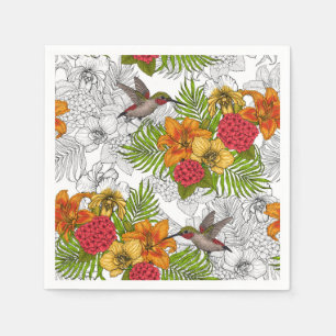 Serviette En Papier Colibris et bouquet tropical