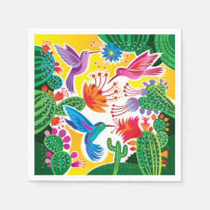 Serviette En Papier Colibris et cactus en fleurs