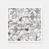 Serviette En Papier Colibris et fleurs d'hibiscus b&w (Devant)