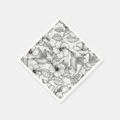 Serviette En Papier Colibris et fleurs d'hibiscus b&w (Coin)