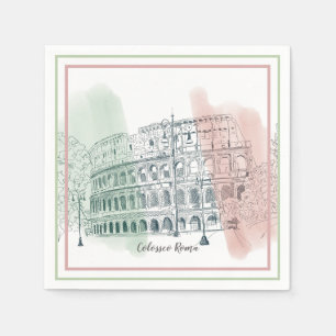 Serviette En Papier Colisée romaine Drapeau italien Couleurs stylo et