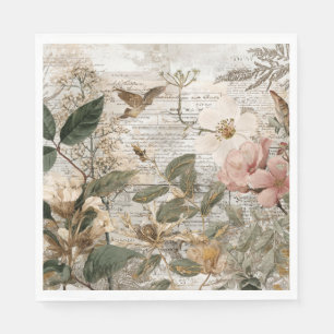 Serviette En Papier Collage botanique d'objets éphémères vintage