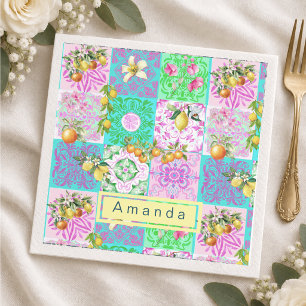 Serviette En Papier Collage de carreaux floraux de citrus siciliens ro