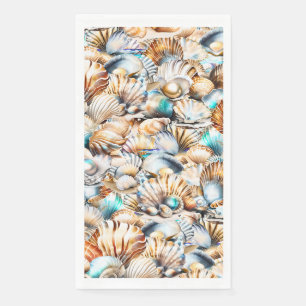 Serviette En Papier Collage de coquillages perle diamant sable côtier