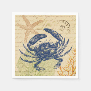 Serviette En Papier Collage de crabe bleu de bord de la mer