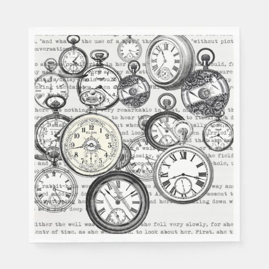 Serviette En Papier Collage de montres de poche victorienne Alice au p (Devant)