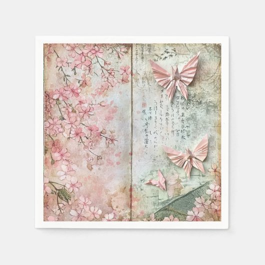Serviette En Papier Collage Papillon Sakura Vintage (Devant)