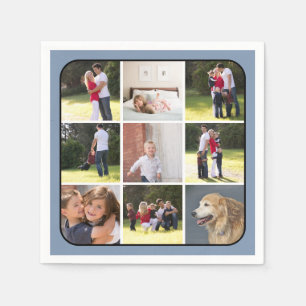 Serviette En Papier Collage photo avec neuf photos, bordure bleu pouss