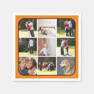 Serviette En Papier Collage photo avec neuf photos et bordure orange