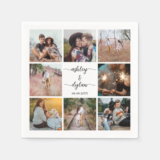 Serviette En Papier Collage photo moderne simple et Mariage de script (Devant)