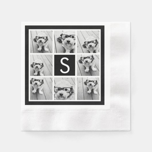 Serviette En Papier Collage photo noir et blanc Monogramme personnalis (Devant)