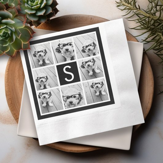 Serviette En Papier Collage photo noir et blanc Monogramme personnalis