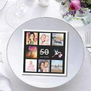 Serviette En Papier collage photo pour fête des 50 ans noir
