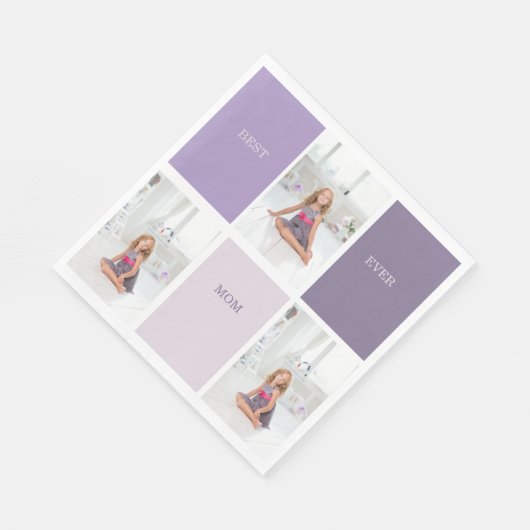 Serviette En Papier Collage Photo Purple Best Mom Ever Cadeau (Coin)