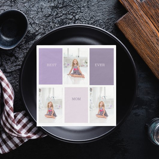 Serviette En Papier Collage Photo Purple Best Mom Ever Cadeau