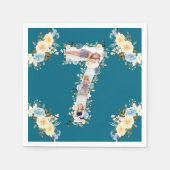 Serviette En Papier Collage photo turquoise 7e anniversaire Fleur bleu (Devant)