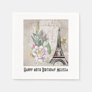 Serviette En Papier Collage vintage et tour Eiffel Anniversaire