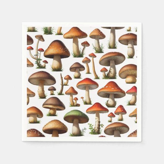 Serviette En Papier Collection de champignons Design Motif (Devant)