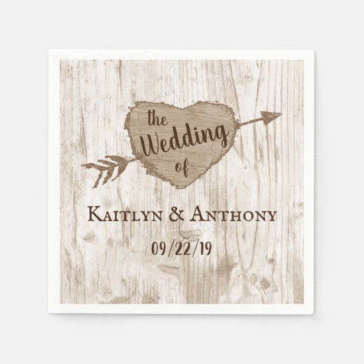 Serviette En Papier Collection de Mariages d'arbre cardiaque sculpté (Devant)