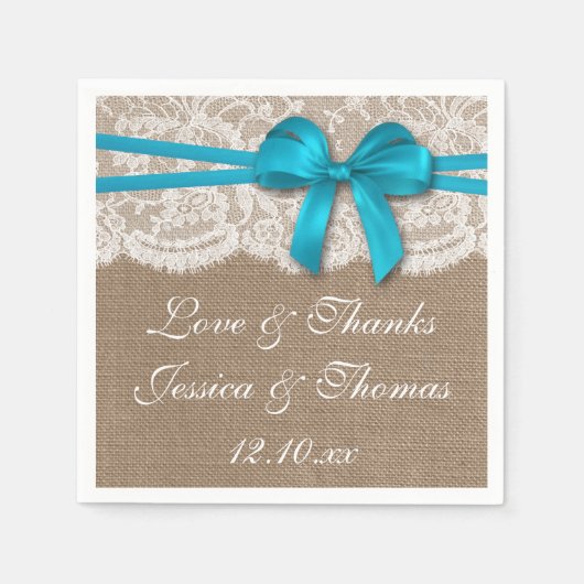 Serviette En Papier Collection de Mariages Rustic Blue Bow (Devant)