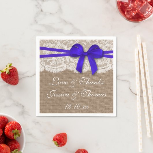 Serviette En Papier Collection de Mariages Rustic Blue Bow (En situation)
