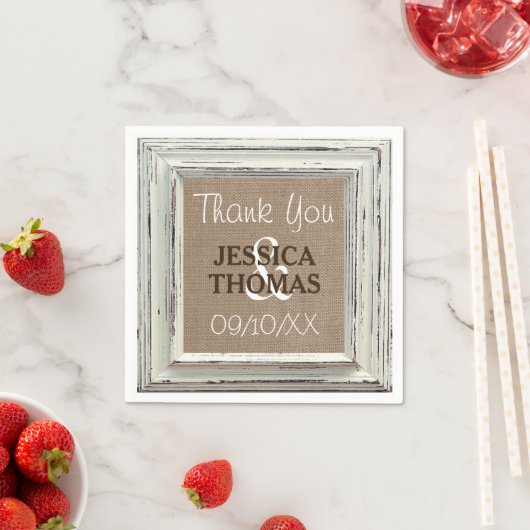 Serviette En Papier Collection de Mariages Rustic White Frame & Burlap (En situation)