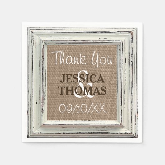 Serviette En Papier Collection de Mariages Rustic White Frame & Burlap (Devant)