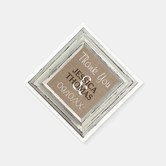 Serviette En Papier Collection de Mariages Rustic White Frame & Burlap (Coin)
