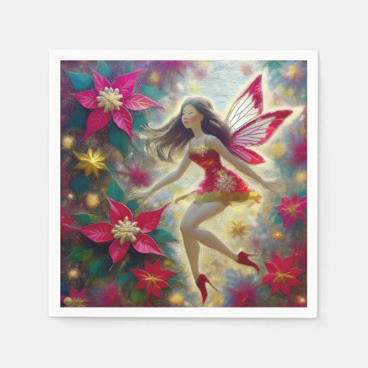 Serviette En Papier Collection Fée de Noël - Cheveux Brown foncés (Devant)