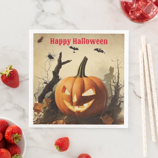 Serviette En Papier Collection Halloween Citrouille éffrayant (En situation)