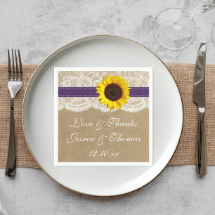 Serviette En Papier Collection Kraft, dentelle et tournesol - violet