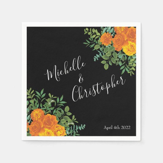 Serviette En Papier Collection Mariage gothique d'Halloween noir et or (Devant)