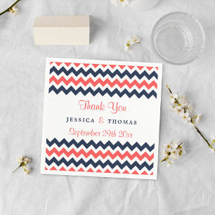 Serviette En Papier Collection Mariage moderne Chevron Marine & Coral
