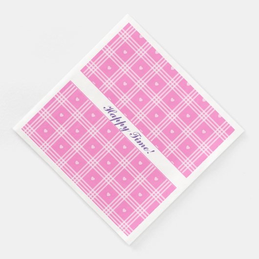 Serviette En Papier Collection moderne Plaid Pink Heart (Coin)