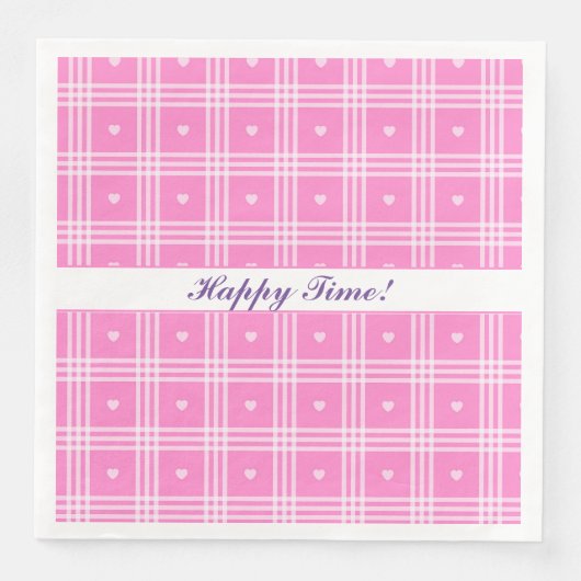 Serviette En Papier Collection moderne Plaid Pink Heart (Devant)