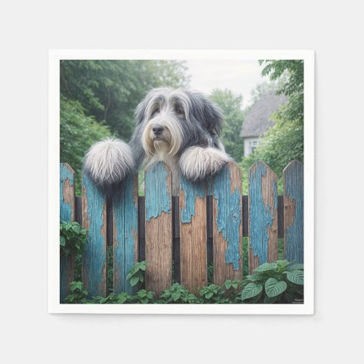 Serviette En Papier Collie Arpentant Au-Dessus D'Une Vieille Clôture (Devant)