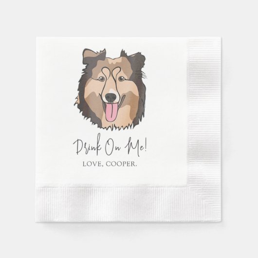 Serviette En Papier Collie Boire Sur Moi Chien Personnalisé Cocktail N (Devant)